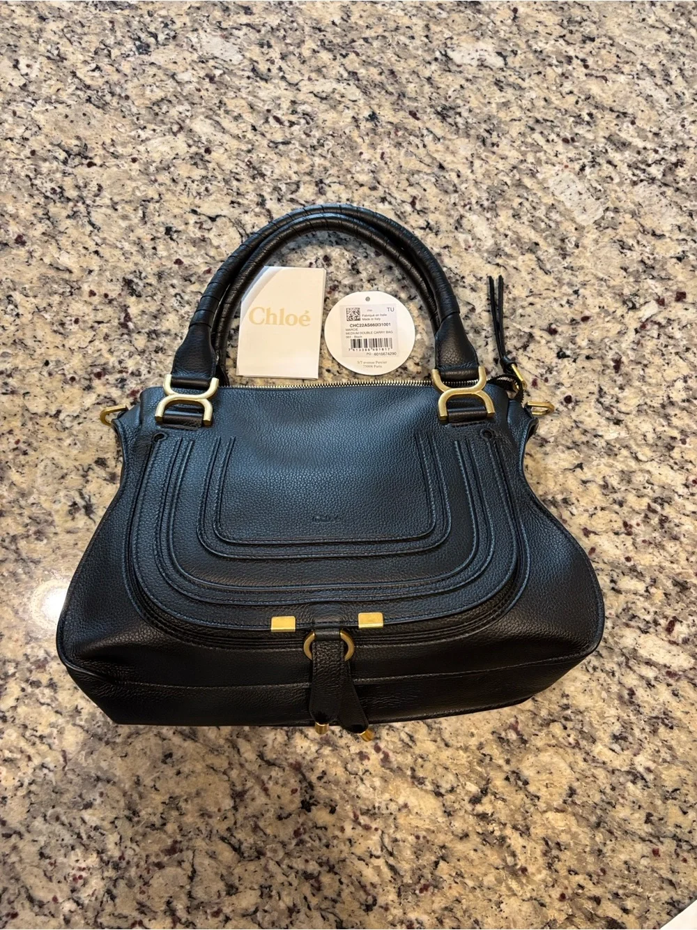 Chloe Black Pebbled Leather Satchel with Gold-Tone Hardware
